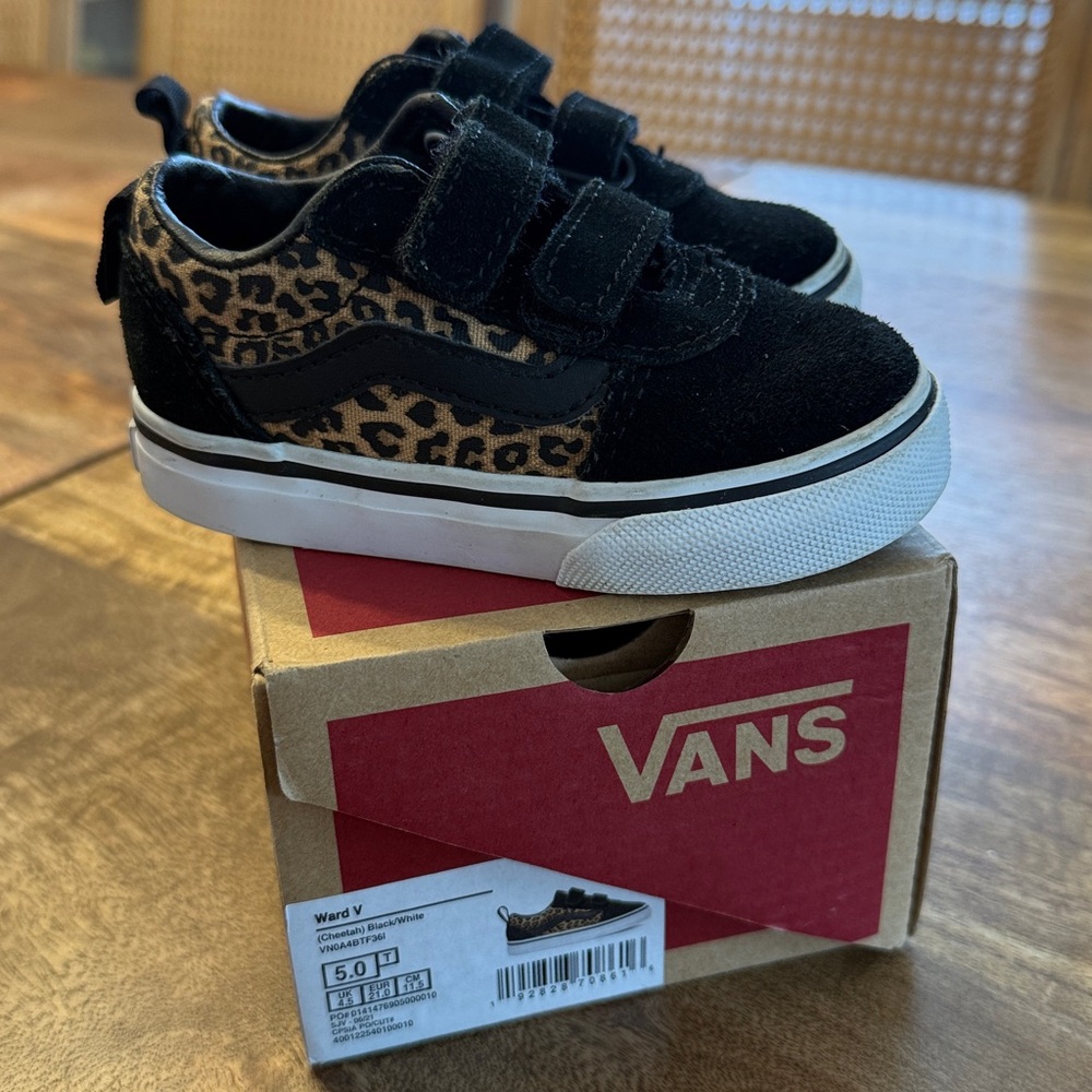 Vans Kids Black and Leopard Sneakers